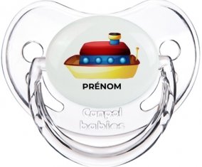Jouet toys Bateau design-1 avec prénom : Transparent classique Tétine embout physiologique