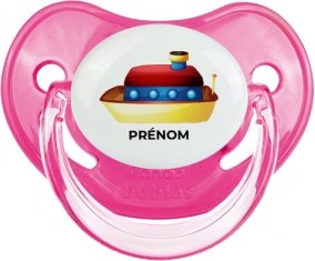 Jouet toys Bateau design-1 avec prénom : Rose classique Tétine embout physiologique