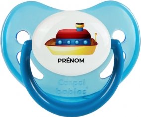 Jouet toys Bateau design-1 avec prénom : Bleue phosphorescente Tétine embout physiologique