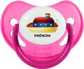 Jouet toys Bateau design-1 avec prénom : Rose phosphorescente Tétine embout physiologique