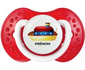 Jouet toys Bateau design-1 avec prénom : Blanc-rouge classique Tétine embout Lovi Dynamic