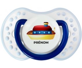 Jouet toys Bateau design-1 avec prénom : Marine-blanc-bleu classique Tétine embout Lovi Dynamic