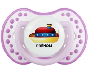 Jouet toys Bateau design-1 avec prénom : Blanc-mauve classique Tétine embout Lovi Dynamic