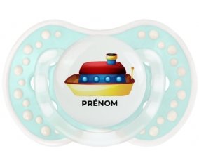 Jouet toys Bateau design-1 avec prénom : Retro-turquoise-lagon classique Tétine embout Lovi Dynamic