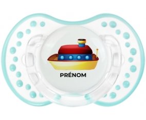 Jouet toys Bateau design-1 avec prénom : Retro-blanc-lagon classique Tétine embout Lovi Dynamic