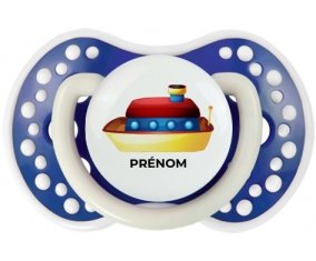 Jouet toys Bateau design-1 avec prénom : Bleu-marine phosphorescente Tétine embout Lovi Dynamic