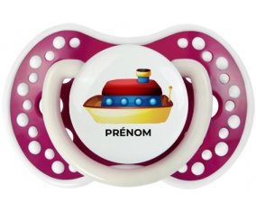 Jouet toys Bateau design-1 avec prénom : Fuchsia phosphorescente Tétine embout Lovi Dynamic