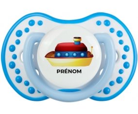 Jouet toys Bateau design-1 avec prénom : Blanc-bleu phosphorescente Tétine embout Lovi Dynamic