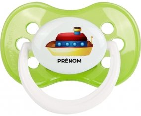 Jouet toys Bateau design-1 avec prénom : Vert classique Tétine embout anatomique