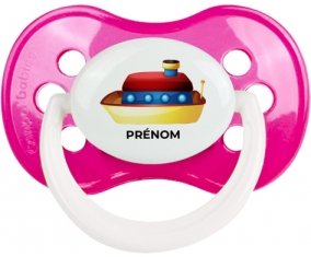 Jouet toys Bateau design-1 avec prénom : Rose foncé classique Tétine embout anatomique
