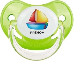 Jouet toys Bateau design-2 avec prénom : Vert classique Tétine embout physiologique
