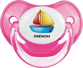 Jouet toys Bateau design-2 avec prénom : Rose classique Tétine embout physiologique