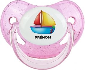 Jouet toys Bateau design-2 avec prénom : Rose à paillette Tétine embout physiologique