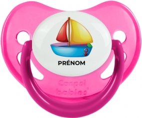 Jouet toys Bateau design-2 avec prénom : Rose phosphorescente Tétine embout physiologique