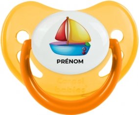 Jouet toys Bateau design-2 avec prénom : Jaune phosphorescente Tétine embout physiologique