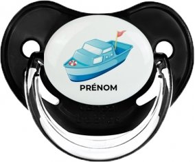 Jouet toys Bateau design-3 avec prénom : Noir classique Tétine embout physiologique