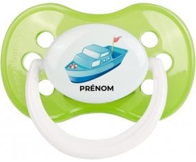 Jouet toys Bateau design-3 avec prénom : Vert classique Tétine embout anatomique