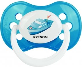 Jouet toys Bateau design-3 avec prénom : Cyan classique Tétine embout anatomique