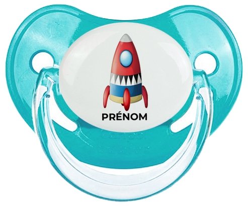 Jouet toys Fusée avec prénom : Bleue classique Tétine embout physiologique