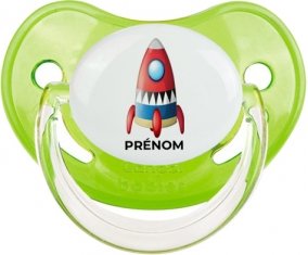 Jouet toys Fusée avec prénom : Vert classique Tétine embout physiologique