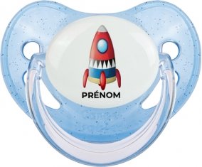 Jouet toys Fusée avec prénom : Bleue à paillette Tétine embout physiologique