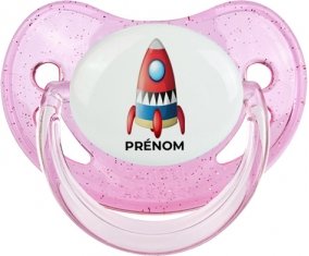 Jouet toys Fusée avec prénom : Rose à paillette Tétine embout physiologique