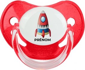 Jouet toys Fusée avec prénom : Rouge à paillette Tétine embout physiologique