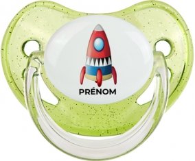Jouet toys Fusée avec prénom : Vert à paillette Tétine embout physiologique