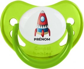 Jouet toys Fusée avec prénom : Vert phosphorescente Tétine embout physiologique