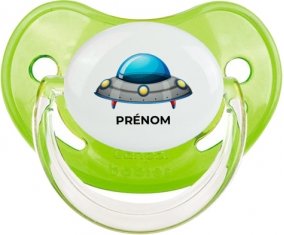 Soucoupe volante toys Fusée avec prénom : Vert classique Tétine embout physiologique