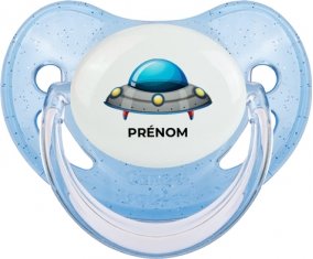 Soucoupe volante toys Fusée avec prénom : Bleue à paillette Tétine embout physiologique