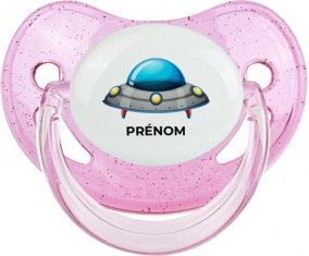 Soucoupe volante toys Fusée avec prénom : Rose à paillette Tétine embout physiologique