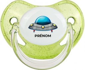 Soucoupe volante toys Fusée avec prénom : Vert à paillette Tétine embout physiologique