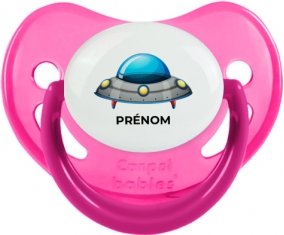 Soucoupe volante toys Fusée avec prénom : Rose phosphorescente Tétine embout physiologique