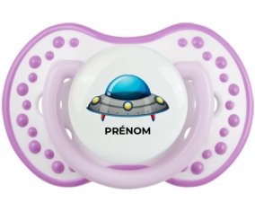Soucoupe volante toys Fusée avec prénom : Blanc-mauve classique Tétine embout Lovi Dynamic