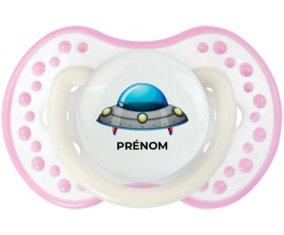 Soucoupe volante toys Fusée avec prénom : Blanc-rose phosphorescente Tétine embout Lovi Dynamic