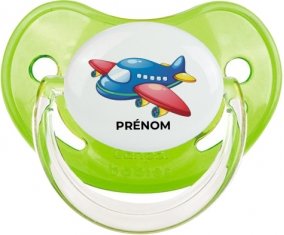 Jouet toys Avion design-1 avec prénom : Vert classique Tétine embout physiologique