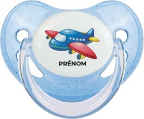Jouet toys Avion design-1 avec prénom : Bleue à paillette Tétine embout physiologique