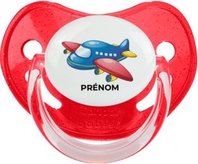 Jouet toys Avion design-1 avec prénom : Rouge à paillette Tétine embout physiologique