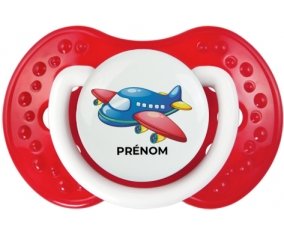 Jouet toys Avion design-1 avec prénom : Blanc-rouge classique Tétine embout Lovi Dynamic