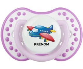 Jouet toys Avion design-1 avec prénom : Blanc-mauve classique Tétine embout Lovi Dynamic