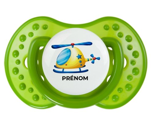 Jouet toys Hélicoptère design-1 avec prénom : Vert classique Tétine embout Lovi Dynamic