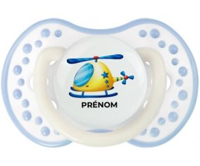 Jouet toys Hélicoptère design-1 avec prénom : Blanc-cyan classique Tétine embout Lovi Dynamic