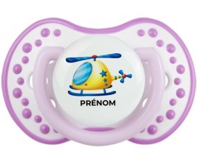 Jouet toys Hélicoptère design-1 avec prénom : Blanc-mauve classique Tétine embout Lovi Dynamic