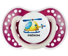 Jouet toys Hélicoptère design-1 avec prénom : Fuchsia phosphorescente Tétine embout Lovi Dynamic
