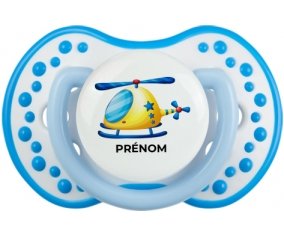 Jouet toys Hélicoptère design-1 avec prénom : Blanc-bleu phosphorescente Tétine embout Lovi Dynamic