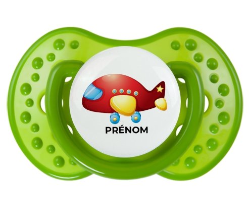Jouet toys Avion design-2 avec prénom : Vert classique Tétine embout Lovi Dynamic