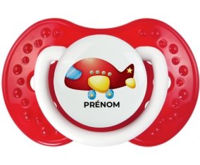 Jouet toys Avion design-2 avec prénom : Blanc-rouge classique Tétine embout Lovi Dynamic