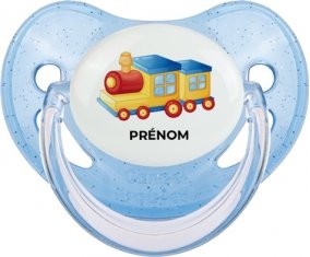 Jouet toys Train design-1 avec prénom : Bleue à paillette Tétine embout physiologique