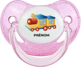 Jouet toys Train design-1 avec prénom : Rose à paillette Tétine embout physiologique